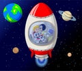 Red White Rocket With Astronaut Inside In Outer Space Cartoon Royalty Free Stock Photo