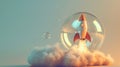 Red and white rocket flying through a bubble Royalty Free Stock Photo