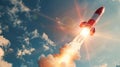 Red and White Rocket Flying Through the Sky Royalty Free Stock Photo