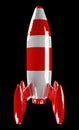 Red and white rocket launching 3D rendering