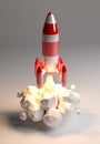 Red and white rocket launching 3D rendering Royalty Free Stock Photo