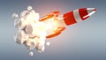 Red and white rocket launching 3D rendering Royalty Free Stock Photo