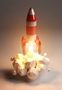 Red and white rocket launching 3D rendering Royalty Free Stock Photo