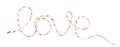 Red and white rope lettering LOVE isolated