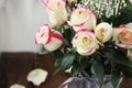 Red and White Rose Bouguet in a Vase Royalty Free Stock Photo