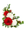 Red And White Rose Flowers With Eucalyptus Leaves In A Corner Ar