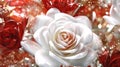 Red And White Rose Flowers Glitter Super Detail. Generative AI