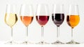 Red, white, rose wine and champagne glasses plash. Generative Ai Royalty Free Stock Photo