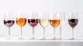 Red, white, rose wine and champagne glasses plash. Generative Ai Royalty Free Stock Photo