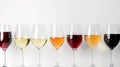 Red, white, rose wine and champagne glasses plash. Generative Ai Royalty Free Stock Photo