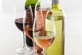 Red, white & Rose wine with glasses Royalty Free Stock Photo