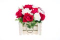 Red and white rose in a wooden basket with beautiful ribbon, gif