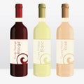 Red, white and rosÃÂ© wine bottles. French brand names. Royalty Free Stock Photo