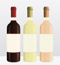 Red, white and rosÃÂ© wine bottles and glasses. illustration. Royalty Free Stock Photo