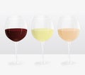 Red, white and rosÃÂ© wineglasses. illustration. Royalty Free Stock Photo