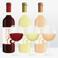 Red, white and rosÃÂ© wineglasses. French brand names. Royalty Free Stock Photo