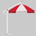 Red and White Round Umbrella with Folding Mechanism. Vector Awning for Shop, Cafe. Ready Template, Design Element Royalty Free Stock Photo