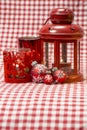 Red White Scandi Christmas Decoration With Lantern Royalty Free Stock Photo