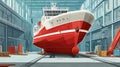 Red and White Ship Under Construction in a Large Shipyard Royalty Free Stock Photo