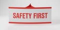Red and white sign with red text saying SAFETYFIRST on a white background Royalty Free Stock Photo