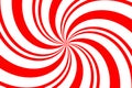 Red and white spiral background. Candy cane colors whirl backdrop. Abstract striped vintage pattern.