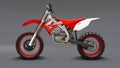 Red and white sport bike for cross-country on a gray background. Racing Sportbike. Modern Supercross Motocross Dirt Bike