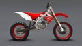 Red and white sport bike for cross-country on a gray background. Racing Sportbike. Modern Supercross Motocross Dirt Bike