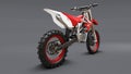 Red and white sport bike for cross-country on a gray background. Racing Sportbike. Modern Supercross Motocross Dirt Bike