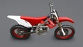 Red and white sport bike for cross-country on a gray background. Racing Sportbike. Modern Supercross Motocross Dirt Bike