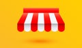 Red and white stripe awning for store or marketplace on yellow background