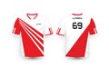 Red and White stripe pattern sport football kits, jersey, t-shirt design template