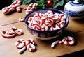 Red and White Striped Candies on Wooden Surface Royalty Free Stock Photo