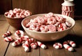 Red and White Striped Candies on Wooden Surface Royalty Free Stock Photo