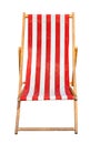 Red and white striped canvas deckchair isolated on a white background.