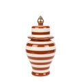 Red and white striped ceramic vase on a white background - decoration for an interior Royalty Free Stock Photo