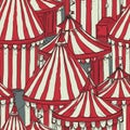 Red And White Striped Circus Tent With Flag On Top. Infinite, Seamless Backgrounds. Generative AI Royalty Free Stock Photo