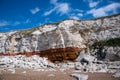 Red and white striped cliffs at Hunstanton, Norfolk, caused by layers of different coloured rock