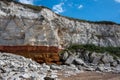 Red and white striped cliffs at Hunstanton, Norfolk, caused by layers of different coloured rock