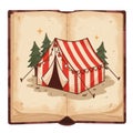 Red and White Striped Tent Illustration in Open Book Royalty Free Stock Photo