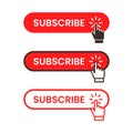 Red and white subscribe button with pointer and hand cursor Royalty Free Stock Photo