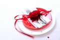 Red and white table setting for diner anniversary celebration Royalty Free Stock Photo