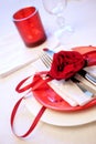 Red and white table setting for diner anniversary celebration Royalty Free Stock Photo