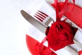 Red and white table setting for diner anniversary celebration Royalty Free Stock Photo