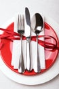 Red and white table setting for diner anniversary celebration Royalty Free Stock Photo