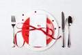 Red and white table setting for diner anniversary celebration Royalty Free Stock Photo