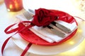 Red and white table setting for diner anniversary celebration Royalty Free Stock Photo