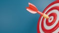 Red and white target with dart in the middle. Marketing concept background. 3d Rendering.