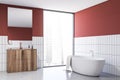 Red and white tile bathroom with tub and sink Royalty Free Stock Photo