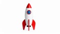 Red and white toy rocket ship isolated on white background for concept of launch or success Royalty Free Stock Photo