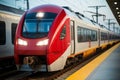 a red and white train sitting on the tracks